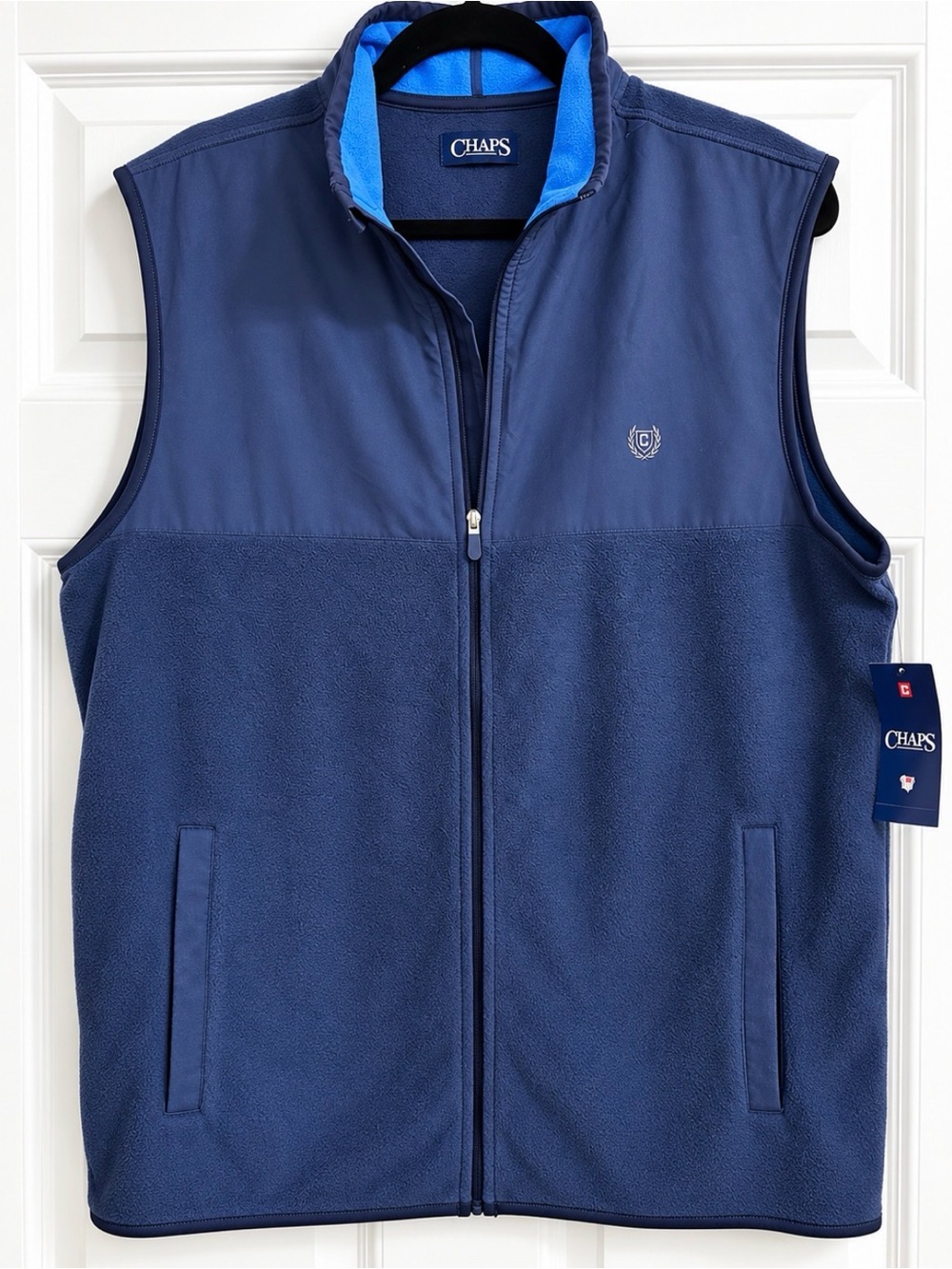 Chaps Men's Two-Tone Navy Blue Fleece Vest